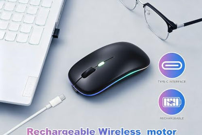 Wireless Bluetooth Mouse Rechargeable Long Lasting Dual Mode - BT 5.2 & 2.4G Silent RGB LED Mice, Slim Portable Ergonomic Mouse for Laptop/PC/Tablet/MacBook/iPad/Apple Devices(Matte Black) - color: Matte Black