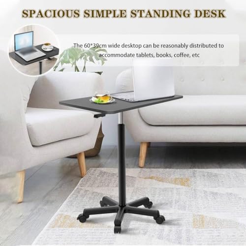 Height Adjustable Standing Table, Large Portable Laptop Desk with Wheels, Home Mobile Sofa Side Table, Easy Assemble Computer Desk(Black,60 * 39 * 60-80cm) - color: Black, size: 60*39*60-80cm