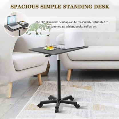 Height Adjustable Standing Table, Large Portable Laptop Desk with Wheels, Home Mobile Sofa Side Table, Easy Assemble Computer Desk(Black,60 * 39 * 80-107cm) - color: Black, size: 60*39*80-107cm