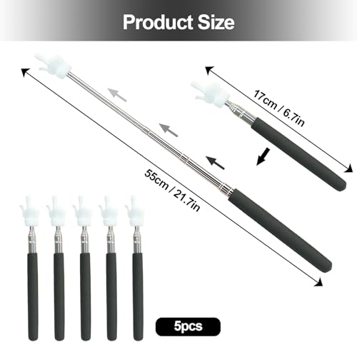 5Pcs Telescopic Teachers Pointer, Extendable Hand Pointer Finger Pointer Stick, Mini Retractable Classroom Pointer for Elementary School Kindergarten Teacher,Classroom Supplies (Black) - size: 5 PCS