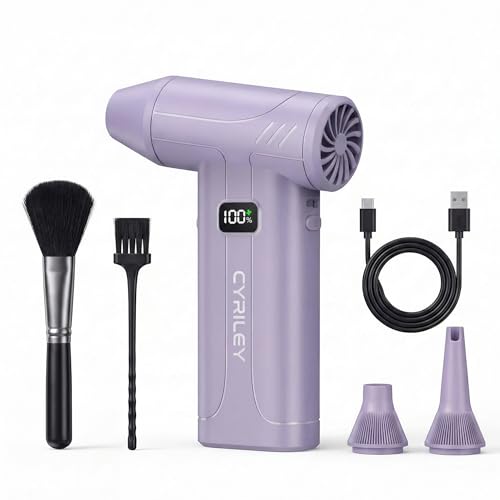 Compressed Air Duster, 100000RPM Cordless Electric Air Duster for Keyboard Cleaning, 6000mAh Rechargeable with LED Display, LED Light, Magnetic Nozzle, Turbo Mode for PC, Laptop, Car (Violet) - color: Violet