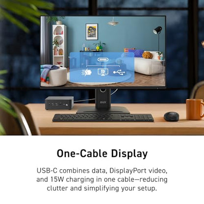msi PRO MP272 E14C 27-inch IPS 1920 x 1080 (FHD) Office Monitor, 144Hz, Free-Synch, HDMI, USB C (15W Power Delivery), VESA Mountable, Tilt, Speaker, 4-Side Slim Bezel 1ms, Black - style: PRO MP272 E14C