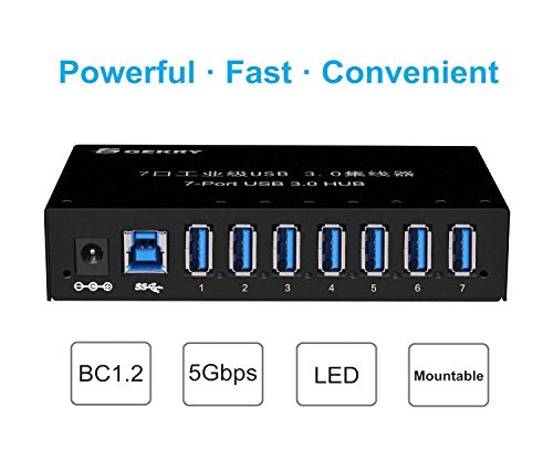 USB 3.0 Hub, USB Data Hub, Metal Case Mountable 7-Port Powered USB Hub 3.0 with 36W AC Adapter-Type A