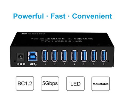 USB 3.0 Hub, USB Data Hub, Metal Case Mountable 7-Port Powered USB Hub 3.0 with 36W AC Adapter-Type A
