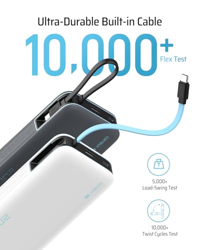 CUKTECH 45W Power Bank 20000mAh, Portable Travel Charger Built-in USB C Cable, Fast Charging Battery Pack for iPhone 16/15/14/13, iPad, Samsung Galaxy, Google Pixel, Android and More (Gray) - color: Gray