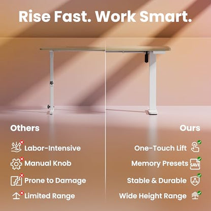 HUANUO 40x24 Inch Electric Standing Desk, Height Adjustable, Light Walnut | Smooth Home Office Desk, 176lbs Capacity with 4 Memory Presets & Headphone Hooks. Easy to assemble Computer Gaming desk - color: Natural, size: 40" X 24"