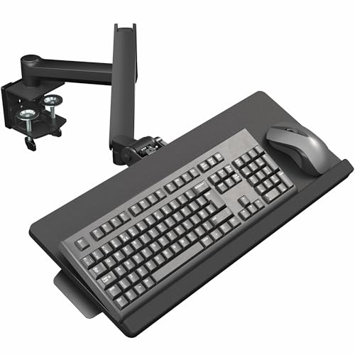 VIVO Sit-Stand 24 Inch Pneumatic Spring Keyboard and Mouse Tray Clamp-on Desk Mount, Counterbalance Height Adjustable Typing Platform, Ergonomic Tilt, Black, MOUNT-KB35CP - size: 37.8” extension, style: Desk Clamp