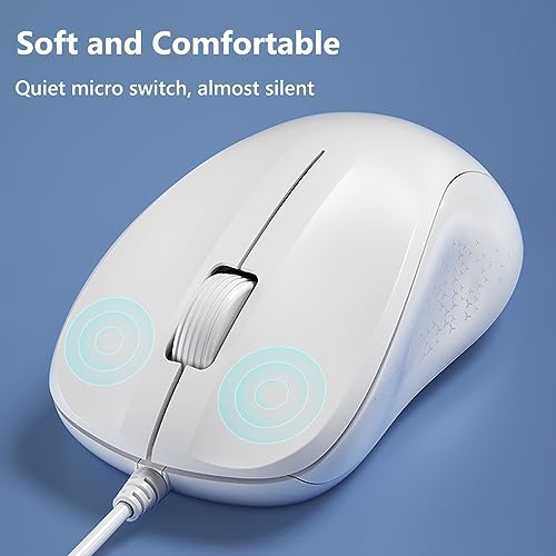 USB Silent Wired Computer Mouse with Easy Click for Office and Home, 1200DPI, Premium and Portable, Compatible with Windows PC, Laptop, Desktop, Notebook (White) - color: White
