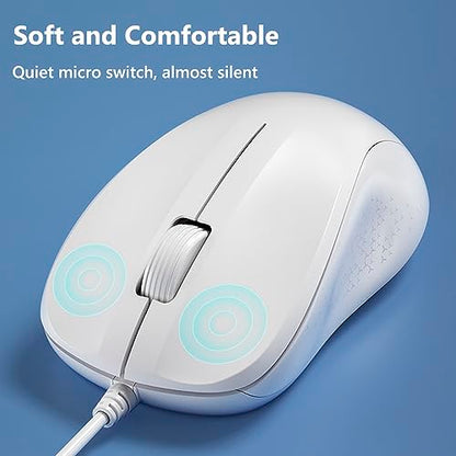 USB Silent Wired Computer Mouse with Easy Click for Office and Home, 1200DPI, Premium and Portable, Compatible with Windows PC, Laptop, Desktop, Notebook (White) - color: White