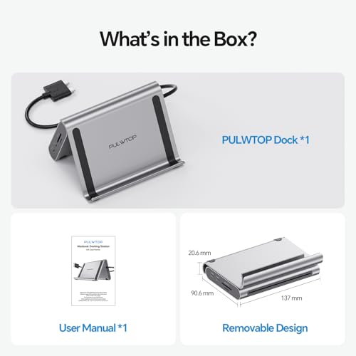 MacBook Pro Docking Station Dual Monitor 4K@60Hz for MacBook Pro/Air M3 Pro/M4/M5, PULWTOP USB C Docking Station Stand Laptop Dock with 2 HDMI, PD, Ethernet, USB A/C 10Gbps, Audio, SD/TF, USB 2.0