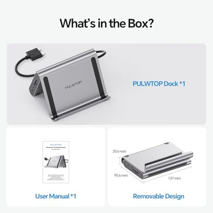 MacBook Pro Docking Station Dual Monitor 4K@60Hz for MacBook Pro/Air M3 Pro/M4/M5, PULWTOP USB C Docking Station Stand Laptop Dock with 2 HDMI, PD, Ethernet, USB A/C 10Gbps, Audio, SD/TF, USB 2.0
