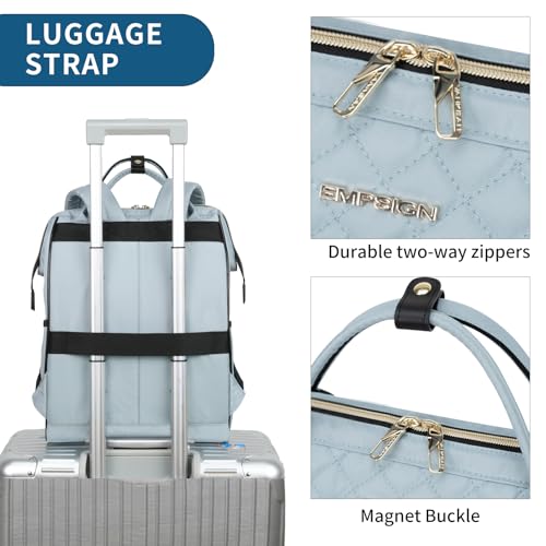 EMPSIGN 17 Inch Laptop Backpack for Women, Work Business Travel Computer College Bags, Large Capacity Water-repellent Quilted Casual Daypack, Light Blue | Computer Bag, Work Business Travel College, Large Capacity, Water-repellent, Quilted Casual Daypack