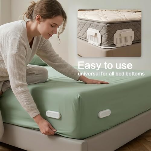 Bed Sheet Holder for Corners, New Upgrade Bed Sheet Grippers Dual-Side Lock Design, 4Pcs Bed Sheet Holders Heavy Duty Sheet Clips Fitted All Mattress Sizes, Lock Sheet Holders Keep Firm (White)