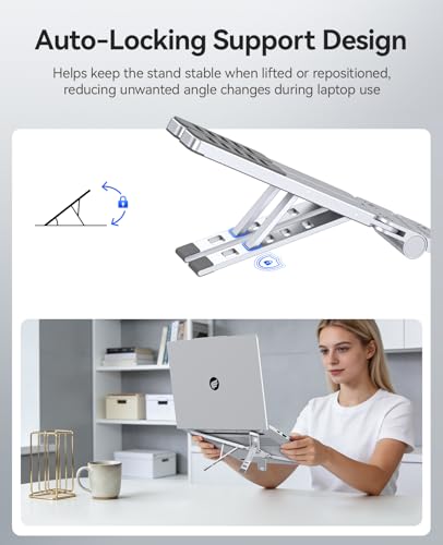 ORICO Portable Laptop Stand for Travel & Desk, Ultra-Compact Foldable Aluminum 3-in-1 Riser for Laptop, Tablet & Phone, 5 Adjustable Heights, Compatible with MacBook/HP/Dell/iPad/iPhone – PN1 (Silver)