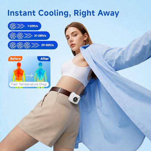 Portable Waist Fan, Rechargeable Wearable Fan w/ LED Display, 3 Speeds, 3000mAh Battery, 10H Runtime, Mini Turbo Airflow, Clip on Belt/Shirt/Hat,Travel Essentials Gift for Women,Makeup,Concert -2 PACK - color: White-2 Pack