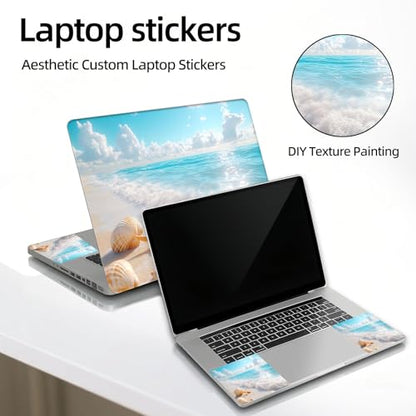 Universal Laptop Skin Sticker Decal, 12"-15.6" Aesthetic Vinyl Wrap, Beach Starfish Seashell Waterproof Notebook Cover Art Protector for MacBook HP Dell Lenovo, Fits 13" 14" 15" 15.6" - color: Beach Starfish Seashell