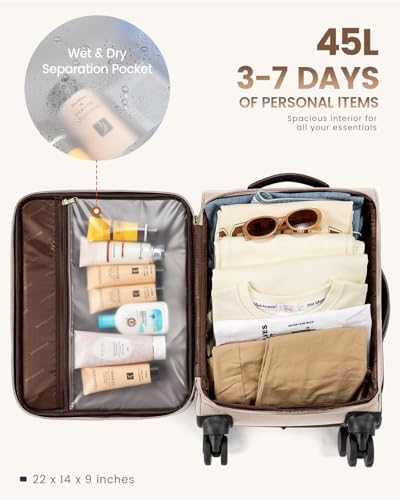 LOVEVOOK 5 Pcs Carry On Luggage 22x14x9 Airline Approved with 40L Laptop Travel Backpack, 20 Inch Carry On Suitcases with Wheels, Rolling Suitcase for Women Men, with TSA Lock Weekender Luggage - color: Light Khaki-beige-coffee, size: 20 Inch-5Pcs
