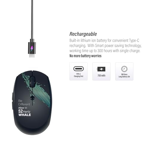 Wireless Mouse (Bluetooth+2.4G) Rechargeable Portable Silent Computer Mouse with Quiet Click and 3 DPI for Laptop/PC/Mac/MacBook/Chromebook/Surface Pro/iPad/Tablet (Whale1) - color: Whale1