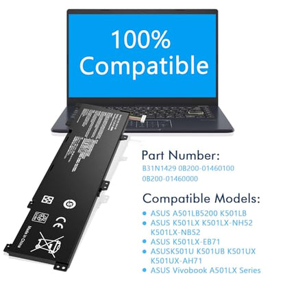 B31N1429 Laptop Battery Replacement for ASUS A501L A501LB A501LX K501L K501LB K501LX K501LX-NH52 K501U K501UB K501UX K501UW K501UX-AH71 K501LX-NB52 11.4V 48Wh - color: B31N1429