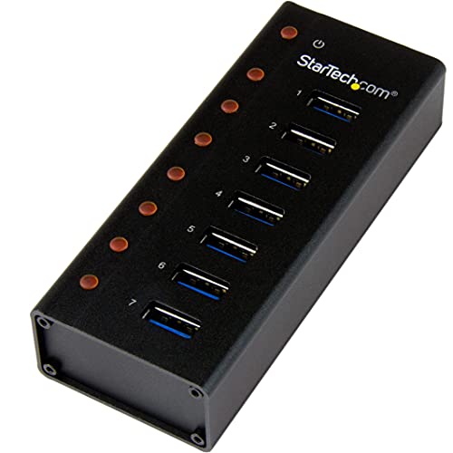 StarTech.com 7 Port USB 3.0 Hub (5 Gbps) - Metal Enclosure - Desktop or Wall Mountable - Rugged & industrial Powered USB Expander and Splitter Hub (ST7300U3M) | USB 3.0, Rugged metal enclosure, Desktop or wall-mount bracket, Upright ports for oversized co