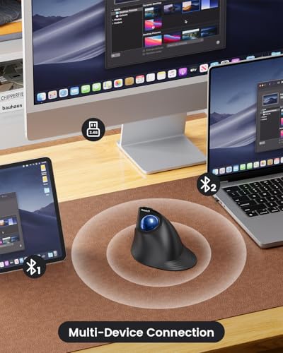ProtoArc EM05 NL Wireless Vertical Trackball Mouse, 5 DPI Levels, Blue | 62° Vertical Design Supports a Natural Wrist Posture, Connect 3 Devices Via Bluetooth/2.4G USB-A, 500mAh Rechargeable Battery - color: Blue