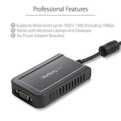 StarTech USB-A 2.0 to VGA Adapter, 1080p, TAA, USB powered (USB2VGAE3) | USB to VGA monitor converter, External video card, Up to five adapters per source, Windows only - style: 1920p x 1200p