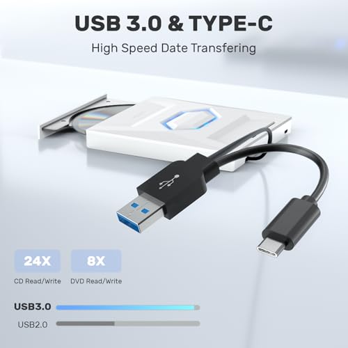 Unitek External CD/DVD Drive USB C Portable DVD Player with SD Card Slots 3 USB Ports CD ROM Burner External Disk Drive Optical Compatible with Laptop Desktop Mac Windows 11/10/8/7 Linux - color: 5-IN-1 WHITE