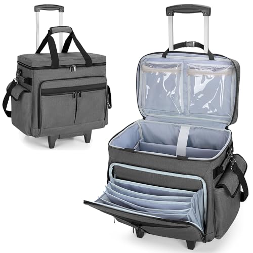 Trunab Rolling Teacher Bag with Wheels, Grey | Expandable File Pocket, Detachable Trolley, Up to 15.6 Inches Laptop, Patented Design