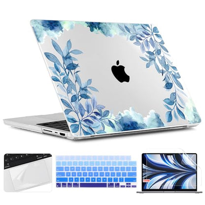 TWOLSKOO Compatible with MacBook Pro 14 inch Case M5 2026 2025-2021 Release M4 M3 M2 M1 Pro/Max Chip, Plastic Hard Shell & Keyboard Cover & Screen Protector & Trackpad Film, Blue Floral - color: Blue Floral