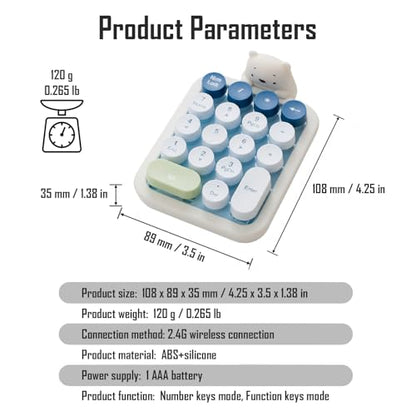 Lomiluskr Wireless Number Keypad with Cute Silicone Bear, 18 Colorful Round Keys Numpad, 2.4G USB Wireless Connection, Portable Financial Accounting Numeric Keyboard, Suitable for PC, Laptop (Blue) - color: Blue