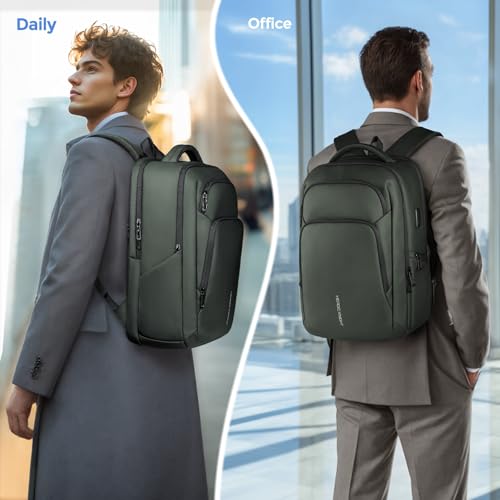 17.3 Inch Laptop Backpack for Men Women, 30L Travel Backpack | Carry-On Flight Approved,Work Computer Backpack with USB A&C Port,Business Laptop Bag,WaterResistant Anti-Theft Daypack - color: Green