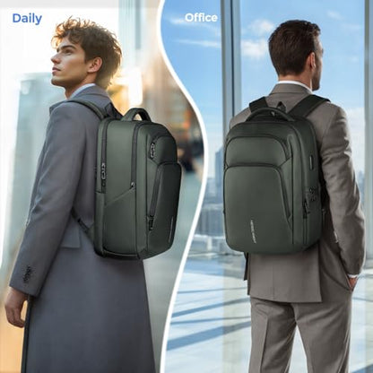 17.3 Inch Laptop Backpack for Men Women, 30L Travel Backpack | Carry-On Flight Approved,Work Computer Backpack with USB A&C Port,Business Laptop Bag,WaterResistant Anti-Theft Daypack - color: Green