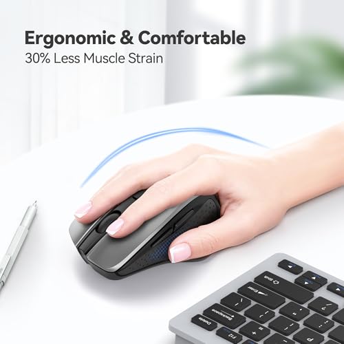 TECKNET Wireless Mouse, 2.4G Ergonomic Computer Mouse, 2600 DPI, Silver | Ergonomic Design with Side Grips, Adjustable DPI, 2-Year Battery, Compact Size, USB-A Plug & Play, Wide OS Compatibility - color: Silver
