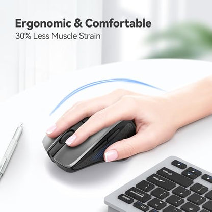 TECKNET Wireless Mouse, 2.4G Ergonomic Computer Mouse, 2600 DPI, Silver | Ergonomic Design with Side Grips, Adjustable DPI, 2-Year Battery, Compact Size, USB-A Plug & Play, Wide OS Compatibility - color: Silver