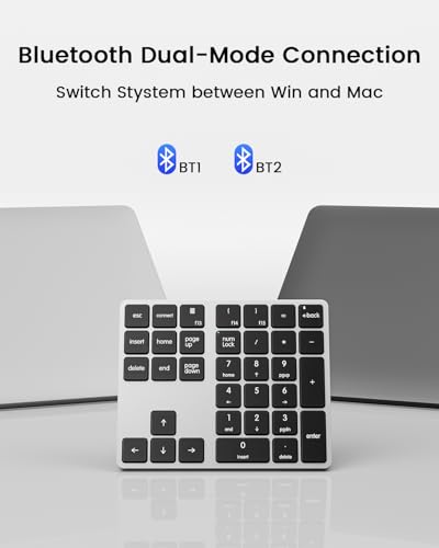 Kisnt KN300BT Bluetooth Number Pad for Laptop, 34- Key Wireless Rechargeable Numeric Keypad Portable External Numpad for MacBook, Tablets, Mac, iOS, Android, Windows PC - style: 34 Keys Wireless Numpad