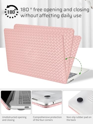 Seorsok Compatible with MacBook Air 13 Inch Case 2022-2018 Release A1932 A2179 M1 A2337 Touch ID,Elegant Leather Plastic Hard Shell Case Transparent Keyboard Cover,Pink Tartan PVC No Logo Cutout - color: Pink( Tartan PVC), size: Air 13(A1932 A2179 M1 A233