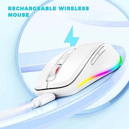 PEIOUS Wireless Mouse Jiggler, LED Mouse with Built-in Mouse Mover, White | Rechargeable, Silent Clicks, Adjustable DPI and Random Movement Keep Computers Awake for Work-Life Balance on Laptop/PC/Mac - color: White