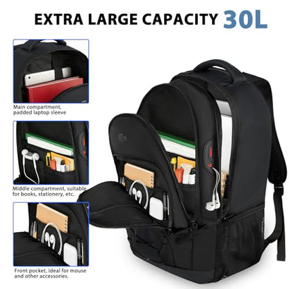 Goloni Travel Backpack, 17 Inch Laptop Backpack for Men Women, Business Backpack with Luggage Strap,Black - color: Black