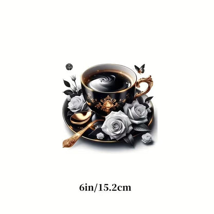 Rose Flower and Coffee PVC Vinyl Car Decals Stickers Waterproof Self-Adhesive Decals for Cars, Laptops, Trucks, Motorcycles Wall Window Luggage Scratch Cover Door Decor Sticker