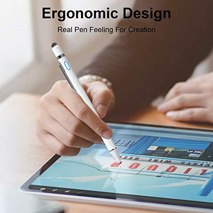 NTHJOYS 2 in 1 Rechargeable Digital Pen Fine Point Stylus for iPhone/iPad Pro/Mini/Air/Samsung and Other Touch Screens - color: White