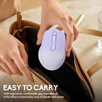 Wireless Gradient Color Bluetooth Mouse,Dual Mode Rechargeable Silent Slim Laptop Mouse,Portable(BT5.2+USB Receiver) Computer Mice,for Laptop,Desktop Computer,ipad Tablet,Phone,Mac (Gradient Purple) - color: Gradient purple