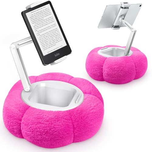 CreaDream Pumpkin Tablet Pillow Stand, Adjustable Pillow Stand for Lap Bed | Detachable Snack Bowl, Fits 4.7"-13" Kindle, Tablets, iPad, Soft Plush Fabric, for Reading and Relaxation on Bed, Couch - color: Hot Pink