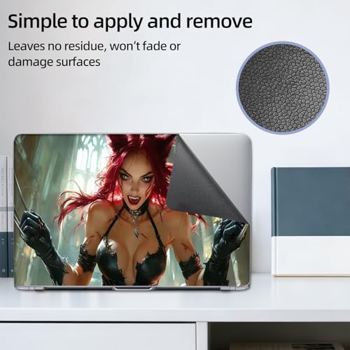 Aesthetic Laptop Skin Sticker, Red Haired Feline Warrior Waterproof Vinyl Laptop Decal, Removable Bubble Free, Reusable Protective Cover for 13 14 15 15.6 Inch - color: Red Haired Feline Warrior