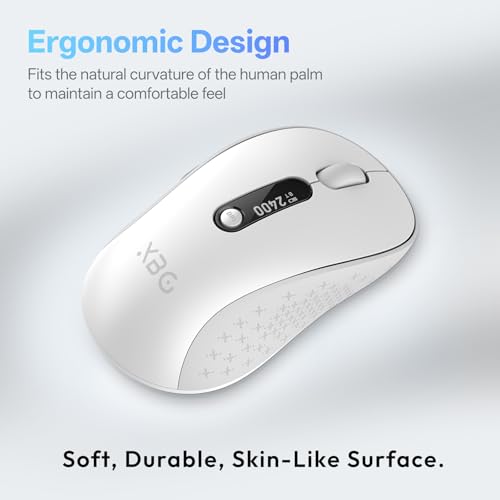 XBG B15Pro Tri-Mode Wireless Bluetooth Mouse with LED Display for Laptop | Bluetooth 5.0/4.0 & 2.4G, 2400 DPI, 500mAh Type-C Rechargeable, Ergonomic Silent Click, Multi-Device for PC Tablet Office - style: B15 Pro-White