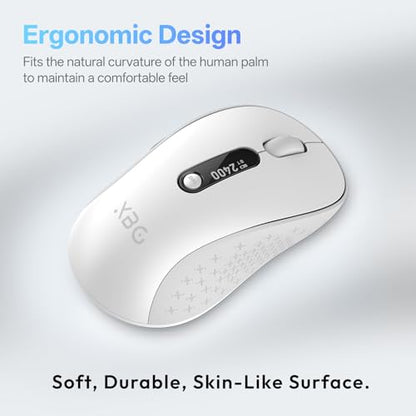 XBG B15Pro Tri-Mode Wireless Bluetooth Mouse with LED Display for Laptop | Bluetooth 5.0/4.0 & 2.4G, 2400 DPI, 500mAh Type-C Rechargeable, Ergonomic Silent Click, Multi-Device for PC Tablet Office - style: B15 Pro-White