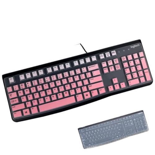 2 Pack Keyboard Cover for Logitech K120 & MK120 Ergonomic Desktop USB Keyboard, Logitech K120 & MK120 US Layout Waterproof Anti-Dust Keyboard Skin-OmbrePink+Clear - color: OmbrePinkClear