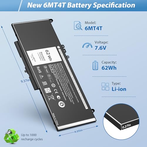 Latitude E5470 E5570 Battery 6MT4T Battery Replacement for Dell Latitude 14 5470 E5470 15 5570 E5570 Precision 15 3510 M3510 Series Notebook 7V69Y TXF9M 79VRK HK6DV 07V69Y（7.6V 62WH） - style: 6MT4T