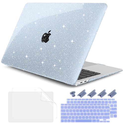DONGKE for MacBook Air 13 inch Case 2021-2018 Release A2337 M1 A2179 A1932, Bling Plastic Hard Shell Case & Keyboard Cover Only Compatible with MacBook Air 13 inch Retina Fits Touch ID, Lightblue - color: Sparkly Lightblue