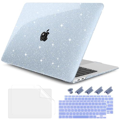 DONGKE for MacBook Air 13 inch Case 2021-2018 Release A2337 M1 A2179 A1932, Bling Plastic Hard Shell Case & Keyboard Cover Only Compatible with MacBook Air 13 inch Retina Fits Touch ID, Lightblue - color: Sparkly Lightblue