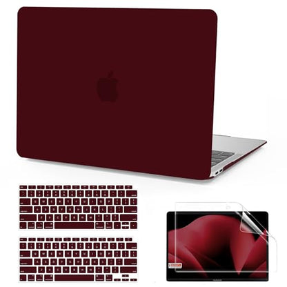 Anban Compatible with MacBook Air 13 inch Case M1 2021 2020 2019 2018 A2337 A2179 A1932 Touch ID, Matte Plastic Hard Shell+2 Keyboard Cover+Screen Protector for MacBook Air 13.3 inch Case, Marsala Red - color: Marsala Red
